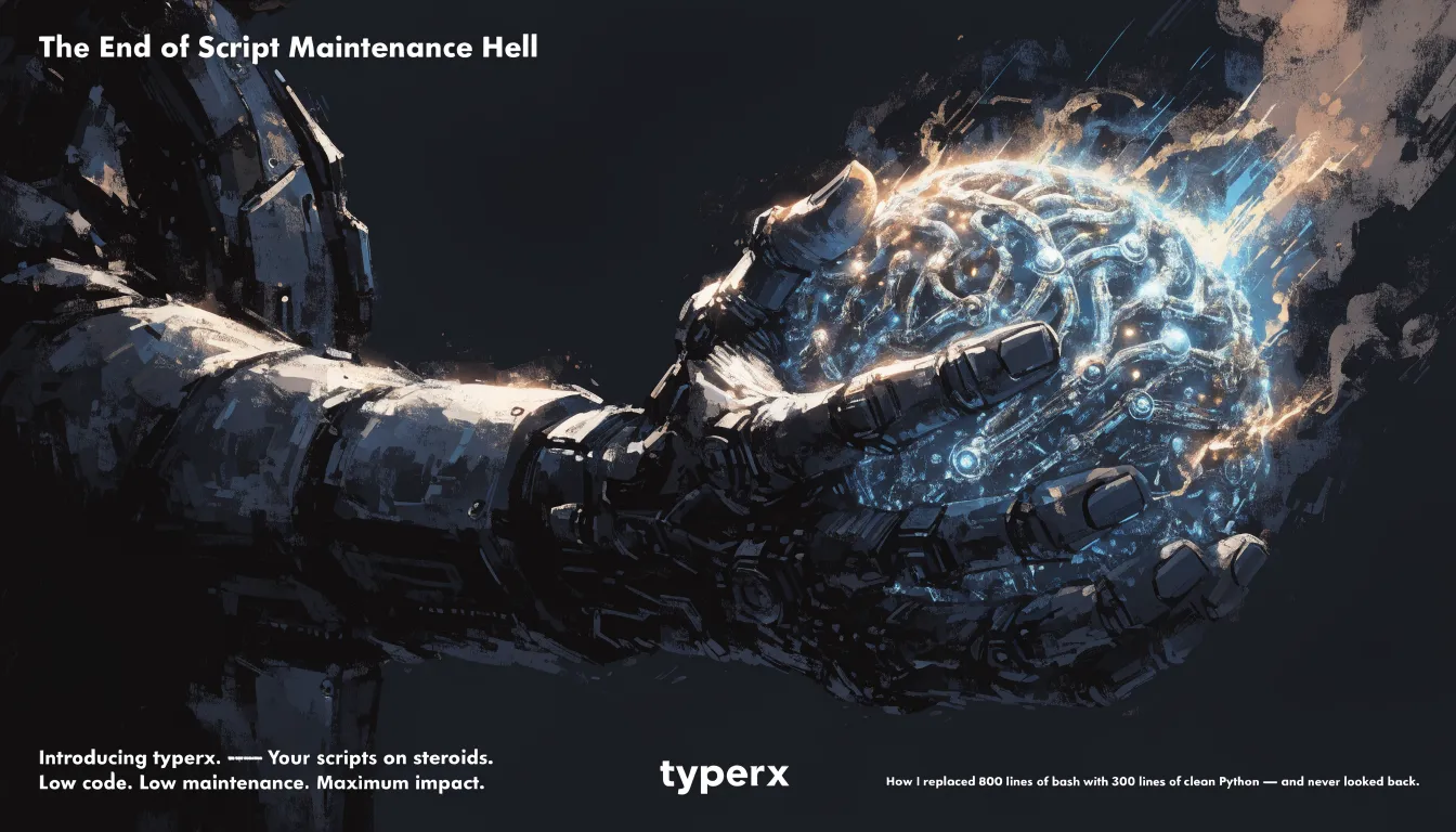 Illustration — The End of Script Maintenance Hell. Introducing typerx.