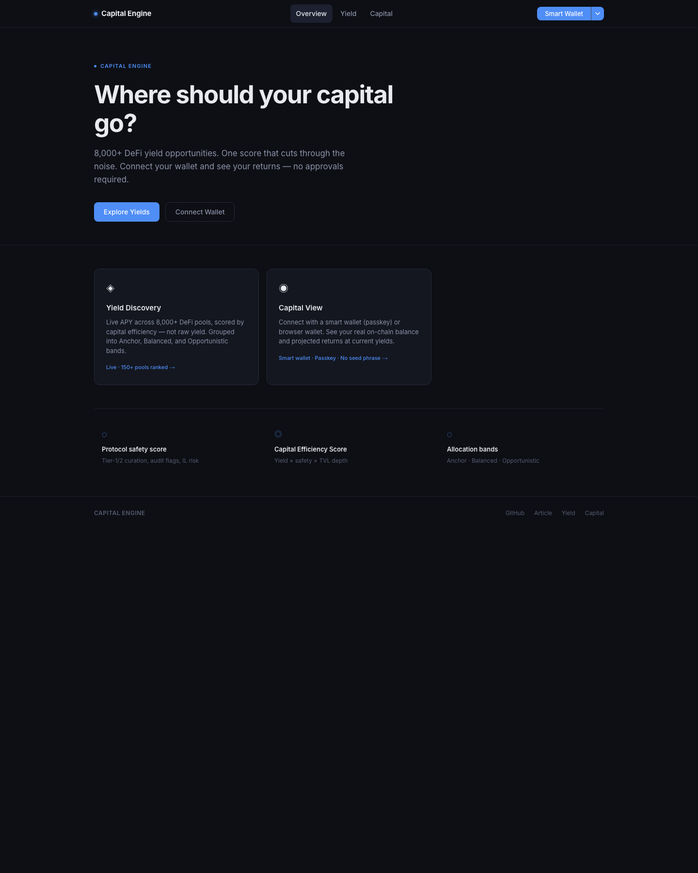 Capital Engine — real-time DeFi yield intelligence dashboard