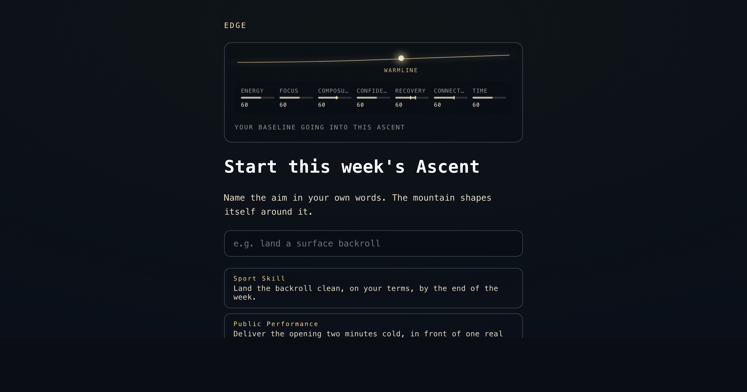 The Ascent turns current conditions into a visible path through the week.